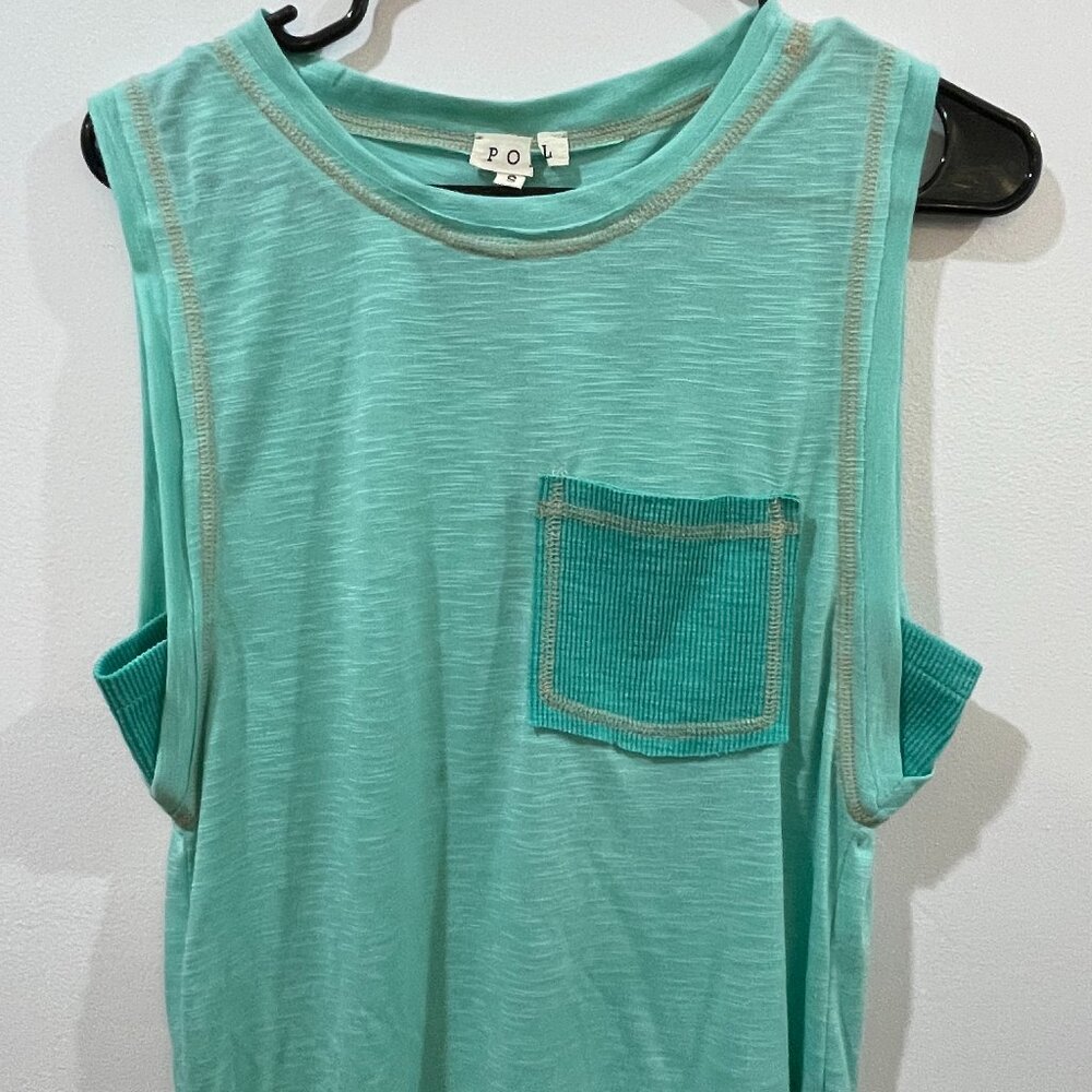 POL Stitch-back Slub & Ribbed Pocket Muscle Tank Aqua Size Small - Picture 8 of 8
